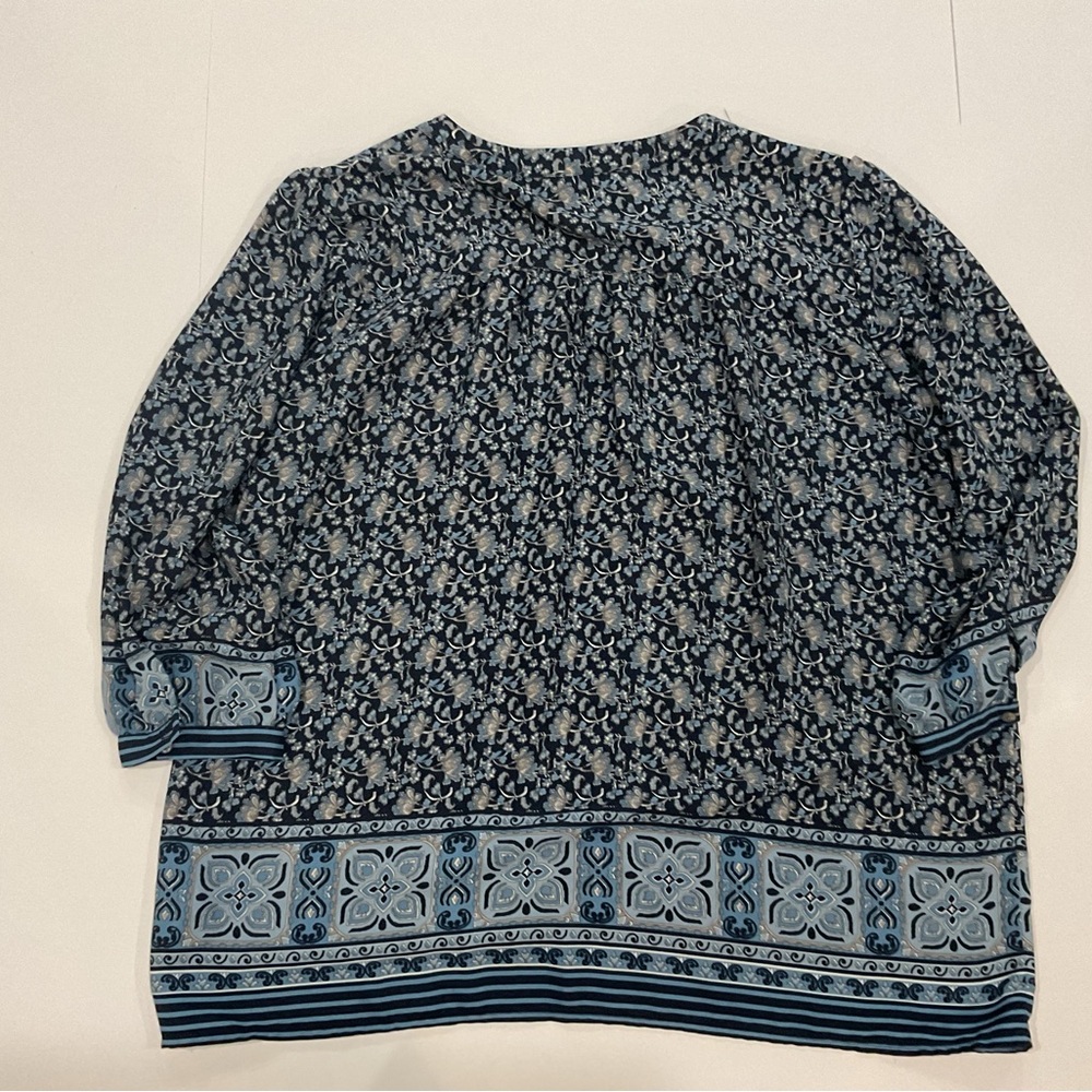 Blue Floral Border Print Women’s Blouse, Tunic - Picture 2 of 7